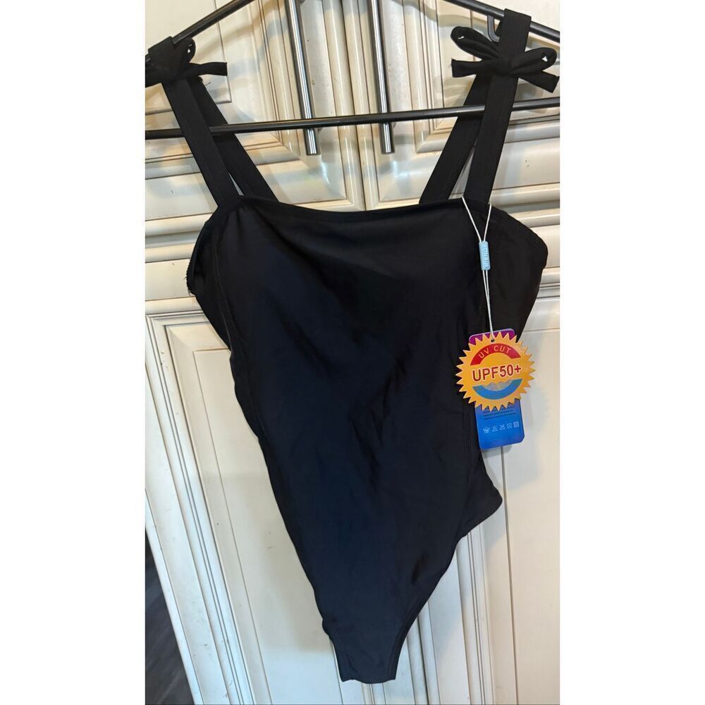 MIENOE Girls UPF 50+ Bow Tie Square Neck One Piece Swimsuit Black Size XL NWT